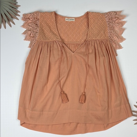 Ulla Johnson Peach Orange Smocked Tie Front Blouse - Size 2 - Picture 1 of 8